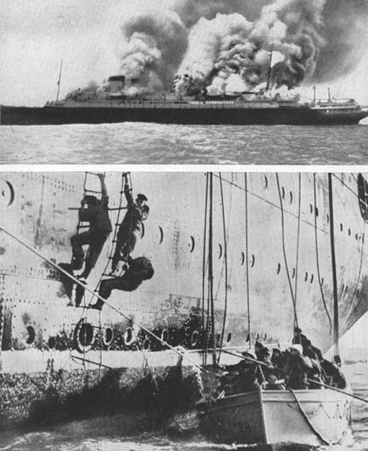 German liner <i>Columbus</i> in Flames