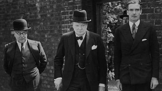 Churchill leaving Downing St with Sir Kingsley Wood and Anthony Eden