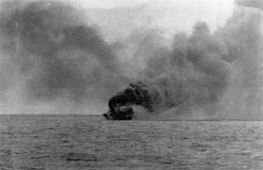 British Aircraft Carrier <i>Glorious</i> on Fire</h3>