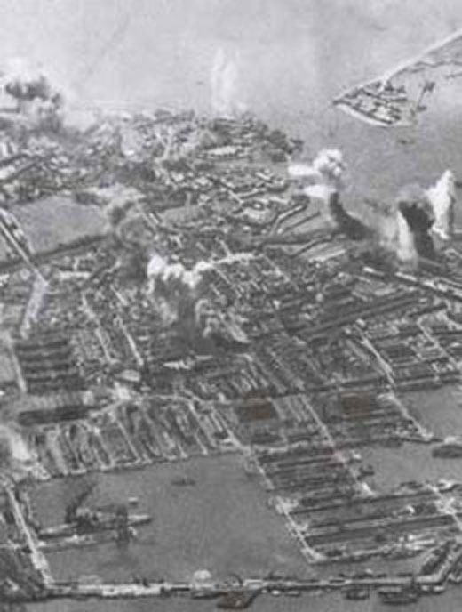 The Harbor in Portsmouth with Exploding High-explosive and Incendiary Bombs