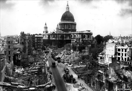 Dome of St. Paul's Cathedral Pierced by Bomb