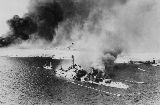 Italian Cruiser <i>San Giorgio</i> On Fire