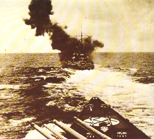 German Battlecruiser <i>Gneisenau</i> Firing Her Guns