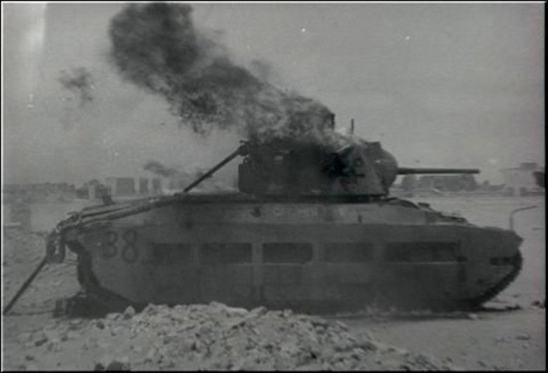 A Burning British Tank