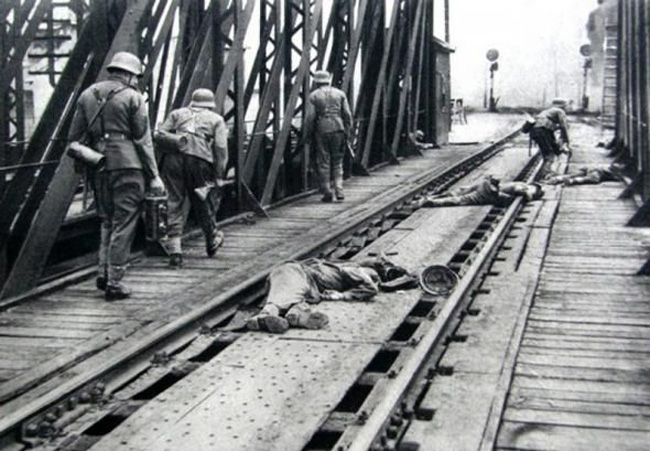 Germans crossing bridge