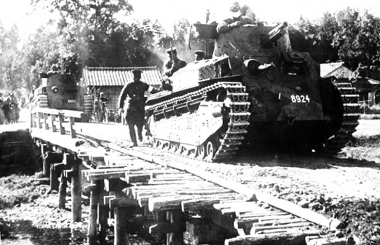 Japanese Tank Crossing a Bridge