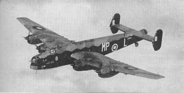 Halifax heavy bomber in flight