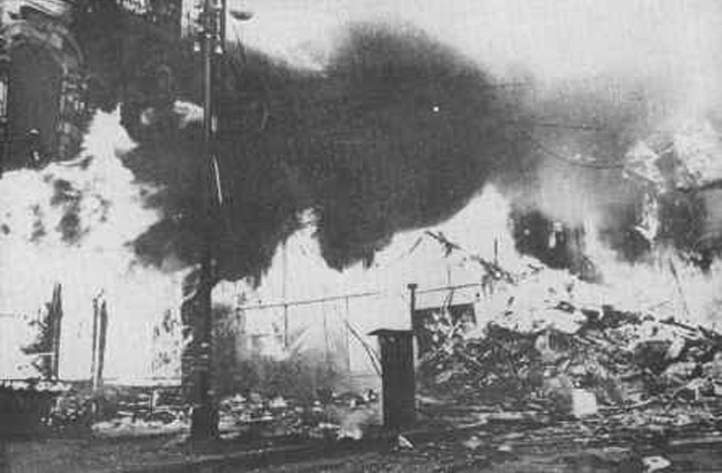 Germans Soldiers Wathcing a Burning Building