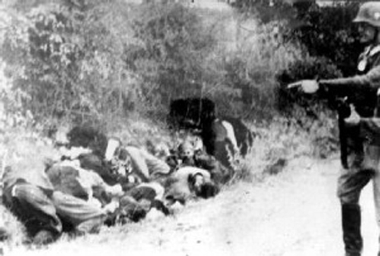 German Soldier Points to a Civilian Still Alive