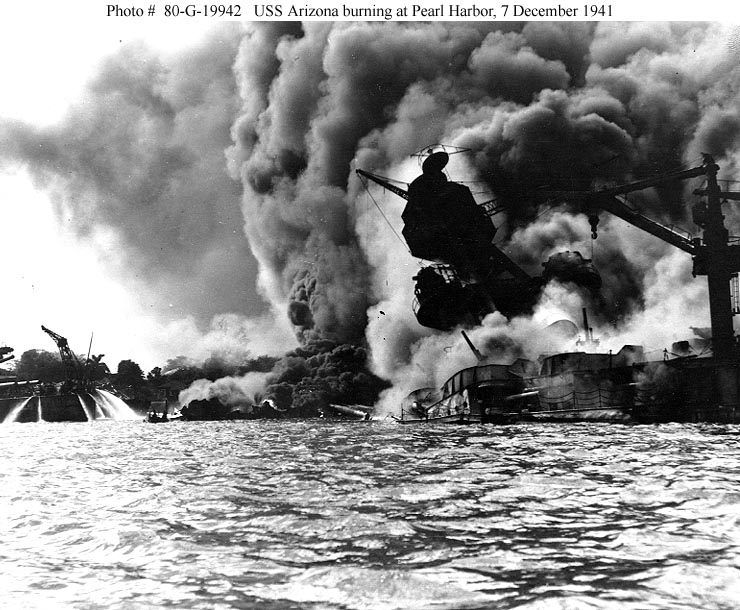 <i>Arizona</i> burning at Pearl Harbor