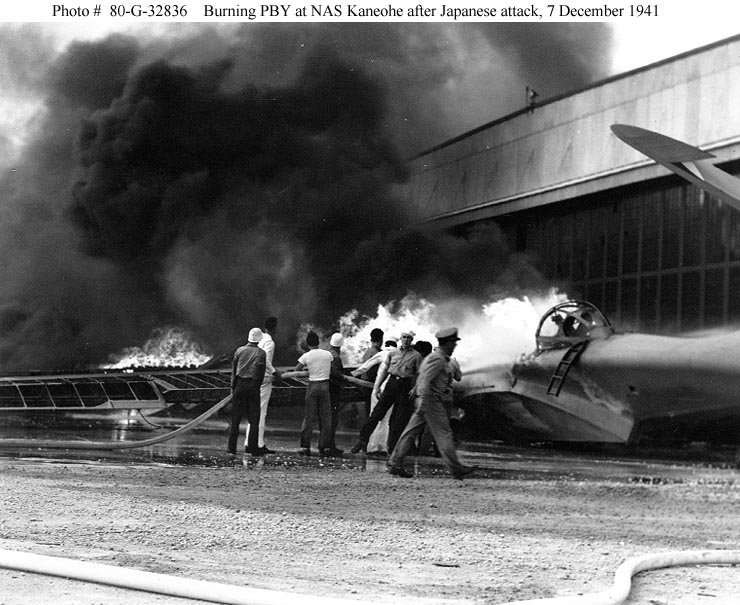 Burning PBY at NAS Kaneohe after the Japanese Attack