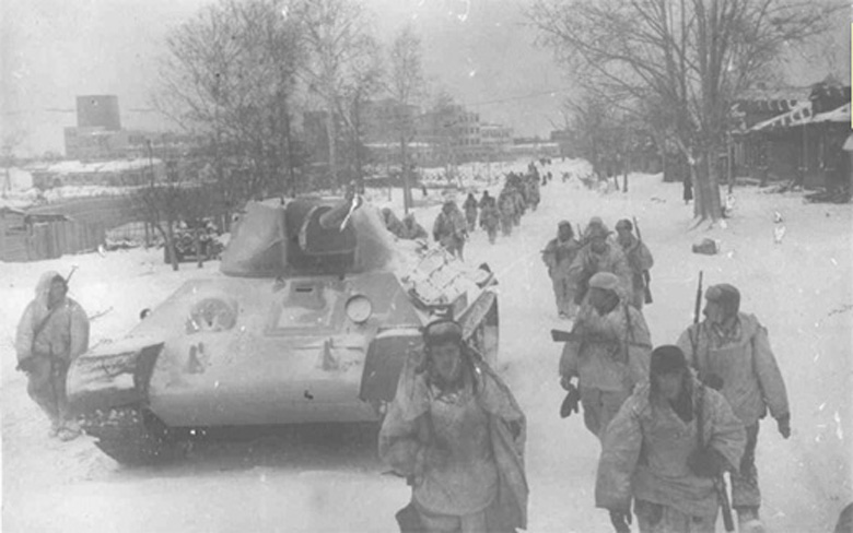 Russian Troops March through Newly-Liberated Klin