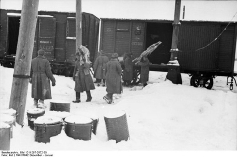 German troops unloading supplies