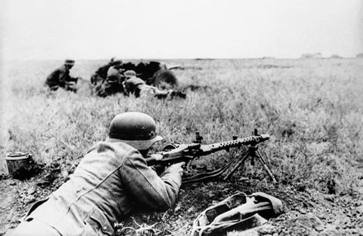 Germans Hug the Ground to Escape Enemy Fire