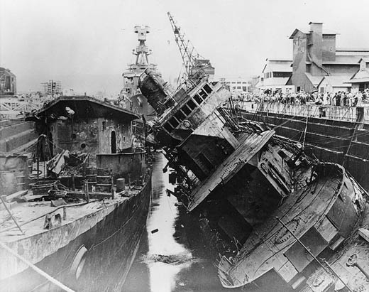 US Destroyers Being Salvaged at Pearl Harbor