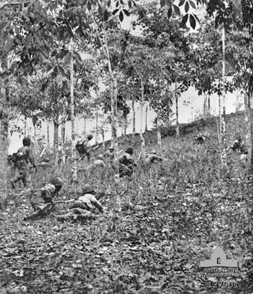 Japanese Troops Assaulting Bukit Timah Hill, under Allied Fire