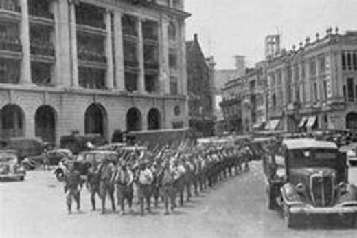 Victorious Japanese Troops March Through Singapore