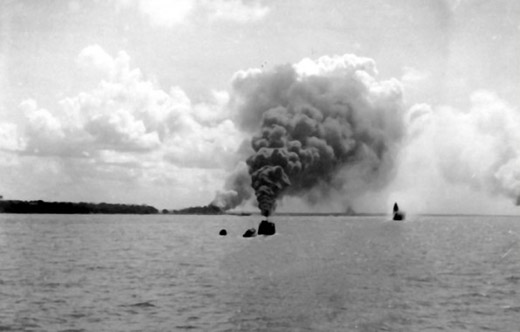 US Destroyer <i>Peary</i> On Fire