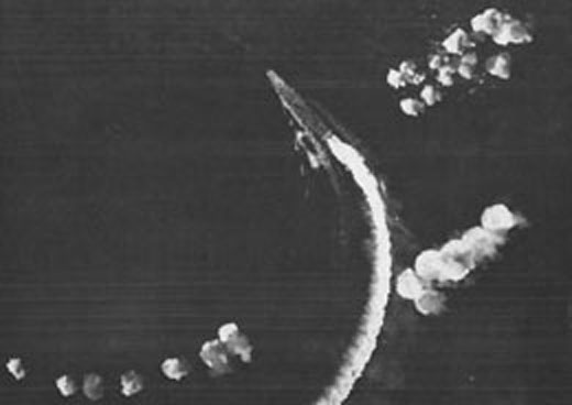 Japanese Carrier <i>Hiryu</i> Maneuvers to Avoid Bombs