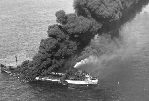 Convoy Ship on Fire