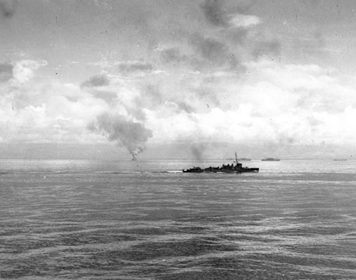 US Destroyer-Minesweeper <i>Hopkins</i> Passing Transport Area