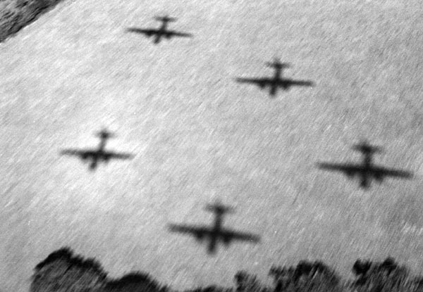 Flight of Bostons over the French Countryside