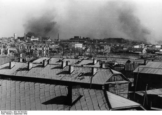 Smoke rising from Stalingrad