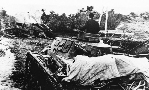 German Tank Approaches Defeated Enemy Tank