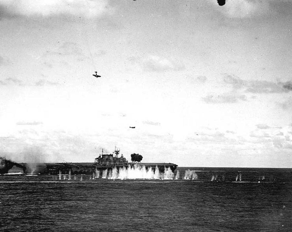 Crippled Japanese Dive Bomber Aims for the <i>Hornet</i>