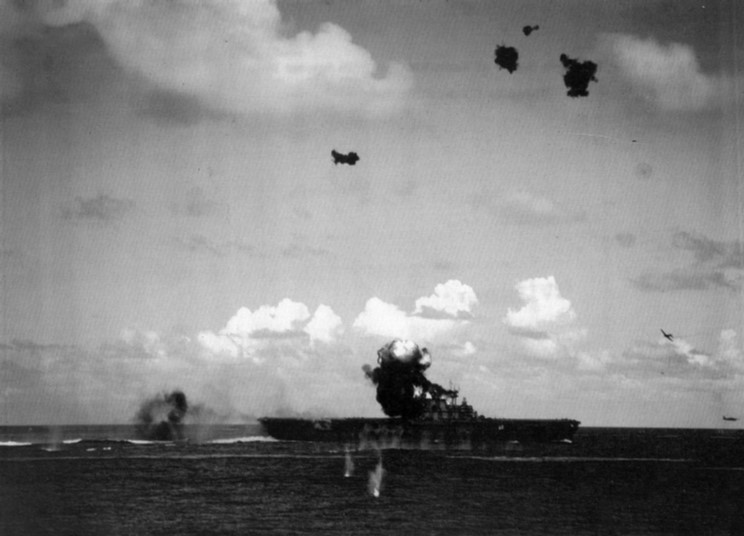 Japanese Bomber Crashing into the Stack of the <i>Hornet</i>