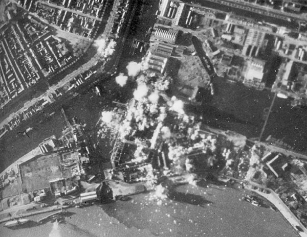 Bombs falling on the port of den Helder