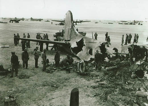 wreckage of an American B-17 Flying Fortress