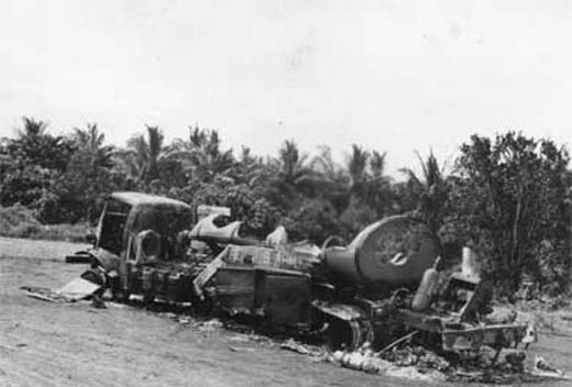 Fuel tanker destroyed in the air raid