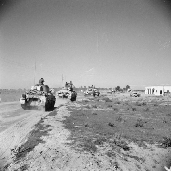 Sherman Tanks Advancing Toward Tripoli