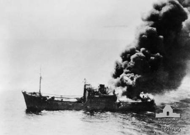 A Japanese ship, <i>Kenbu Maru</i>, under attack