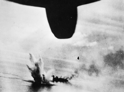 Bomb Explodes Near Japanese Destroyer