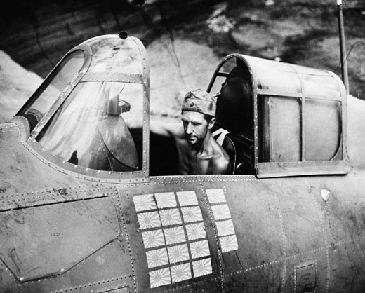 A Marine in the Cockpit of a Grumman Wildcat