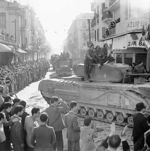 British Armor Move Through Tunis