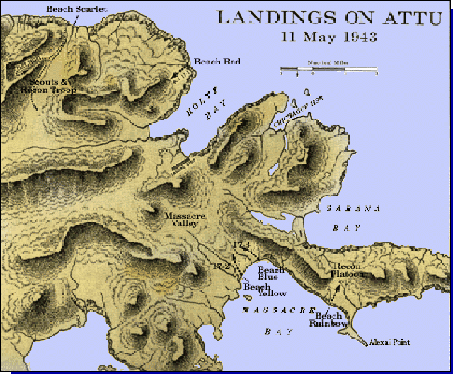 Map of Landings on Attu