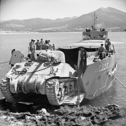 Unloading a Sherman Tank on North African Coast