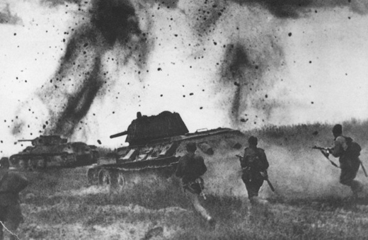 Soviet Infantry Go on the Attack with T-34 Tanks