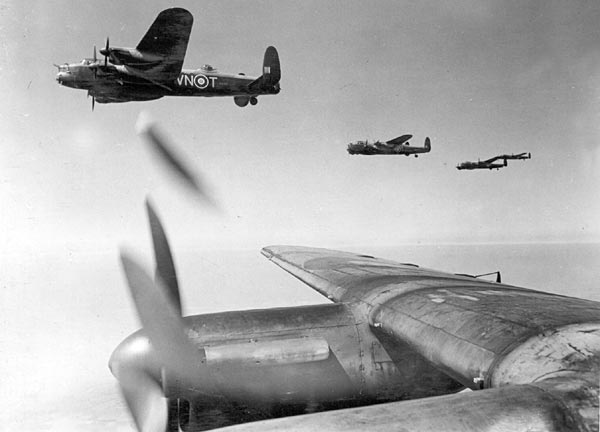 Lancasters of No 50 Squadron in formation