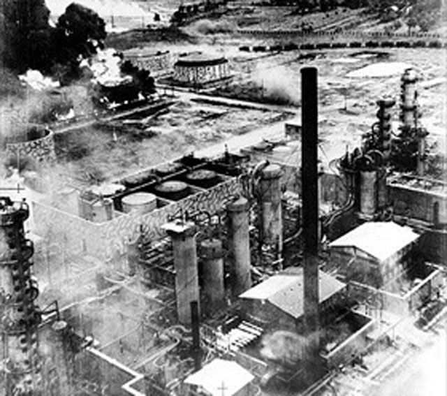 oil storage tanks at the Columbia Aquila refinery