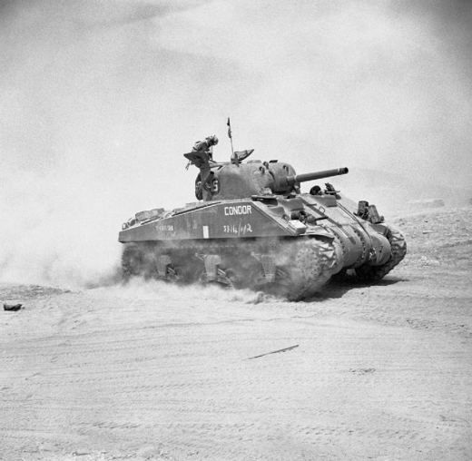 A British Sherman Tank Advancing