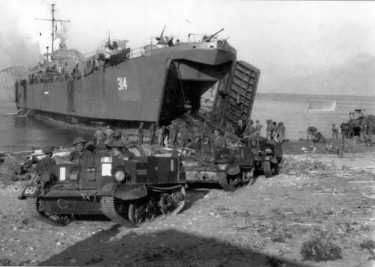 British Universal Carriers Disembark From LST