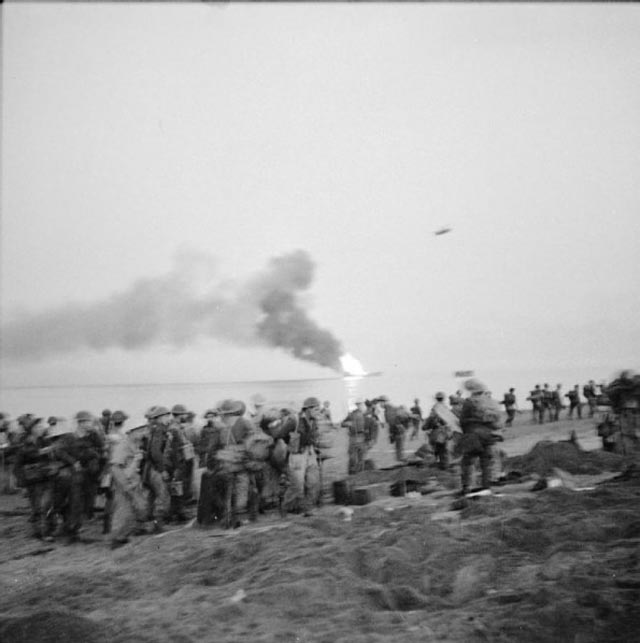 Landing Craft Ablaze after a Direct Hit