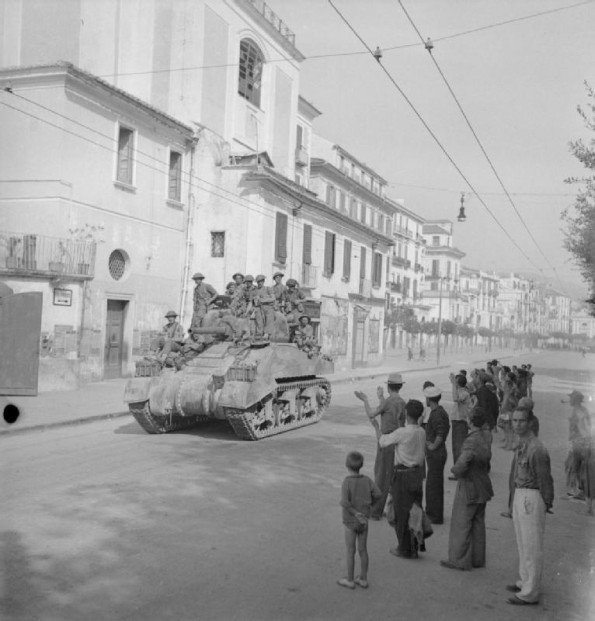 Sherman Tank Moving Through Salerno