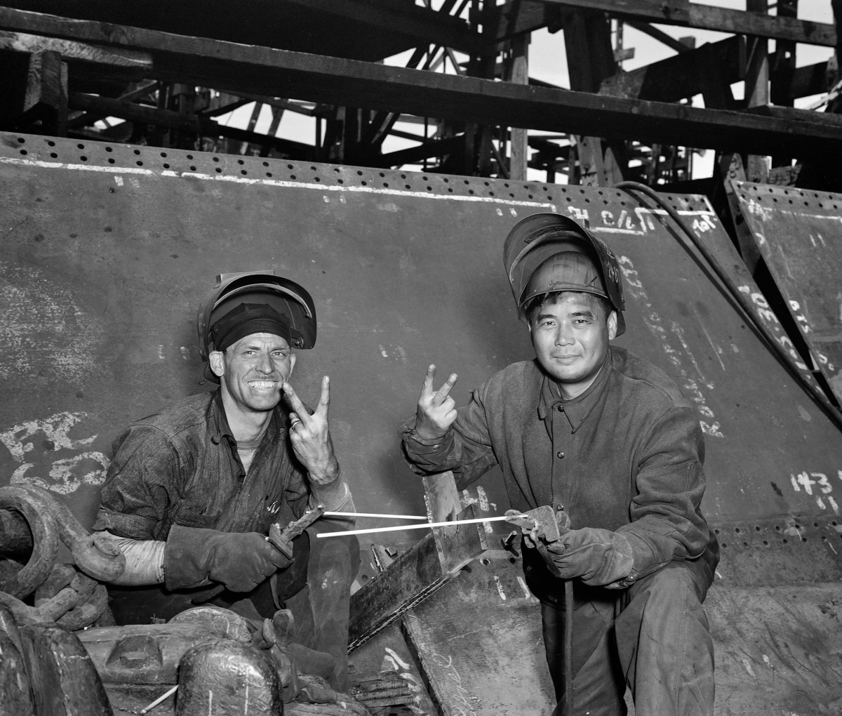 Welders Working on the Liberty Ship <i>Frederick Douglass</i>