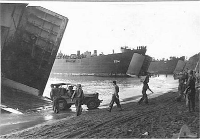 LST on the Beach in New Guinea