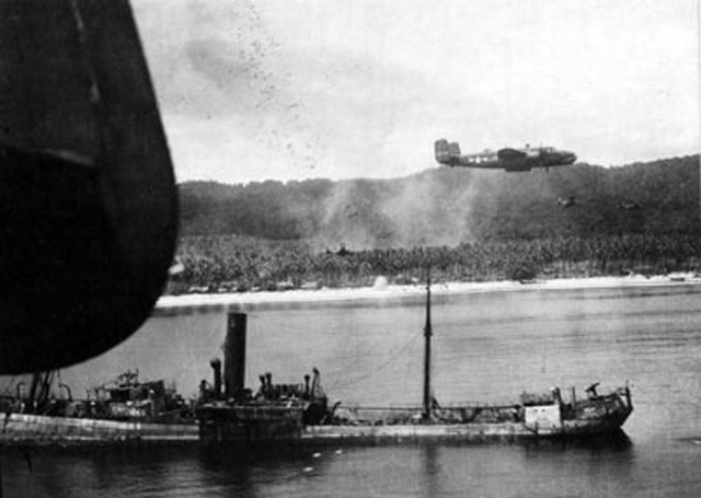 A B-25D-1 over <i>Taisei Maru</i>